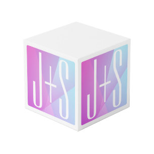 Cool Geometric Pink & Purple   Couples Initials Cube