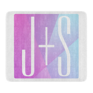 Cool Geometric Pink & Purple   Couples Initials Cutting Board