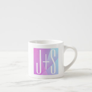 Cool Geometric Pink & Purple   Couples Initials Espresso Cup