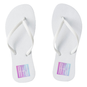 Cool Geometric Pink & Purple   Couples Initials Flip Flops