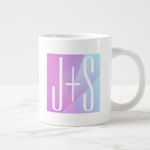 Cool Geometric Pink & Purple   Couples Initials Large Coffee Mug