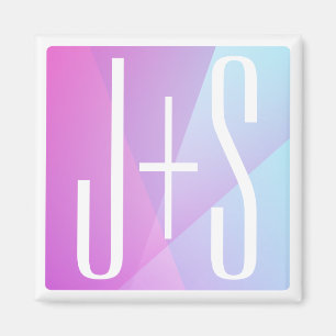 Cool Geometric Pink & Purple Couples Initials Magnet