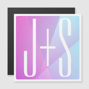 Cool Geometric Pink & Purple   Couples Initials Magnetic Invitation