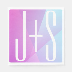 Cool Geometric Pink & Purple   Couples Initials Napkin