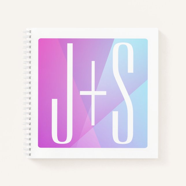 Cool Geometric Pink & Purple | Couples Initials Notebook (Front)