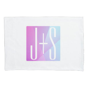Cool Geometric Pink & Purple Couples Initials Pillowcase