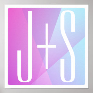 Cool Geometric Pink & Purple   Couples Initials Poster