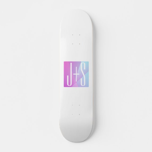 Cool Geometric Pink & Purple | Couples Initials Skateboard (Front)