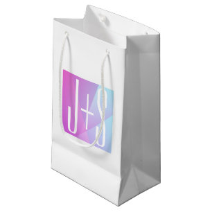 Cool Geometric Pink & Purple   Couples Initials Small Gift Bag