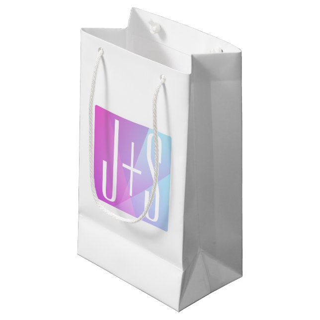 Cool Geometric Pink & Purple | Couples Initials Small Gift Bag (Front Angled)