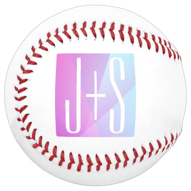 Cool Geometric Pink & Purple | Couples Initials Softball (Front Left)