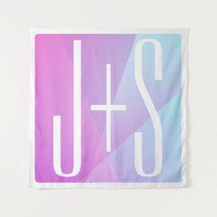 Cool Geometric Pink & Purple   Couples Initials Tapestry