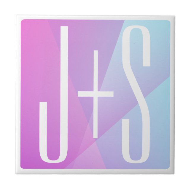 Cool Geometric Pink & Purple | Couples Initials Tile (Front)