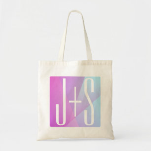 Cool Geometric Pink & Purple Couples Initials Tote Bag