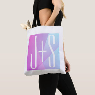 Cool Geometric Pink & Purple Couples Initials Tote Bag