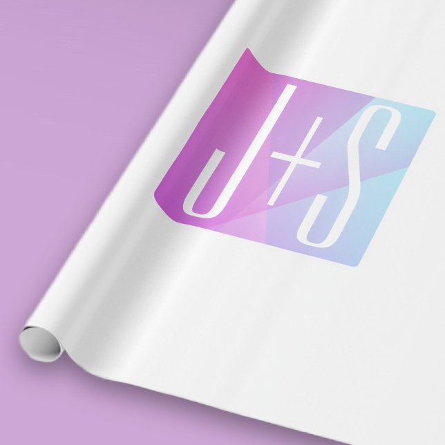 Cool Geometric Pink & Purple | Couples Initials Wrapping Paper (Creator Uploaded)