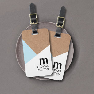 Cool Geometric Printed Kraft White Blue Luggage Tag