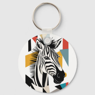 Cool Geometric Zebra African Wildlife Key Ring