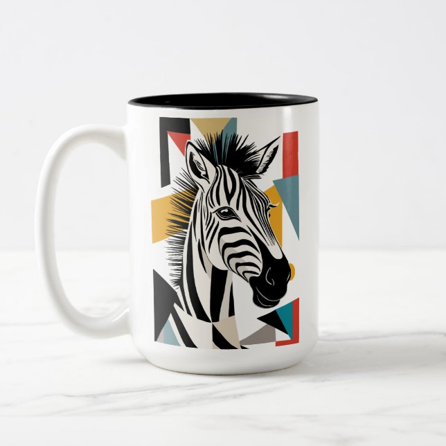 Cool Geometric Zebra African Wildlife Two-Tone Coffee Mug (Left)