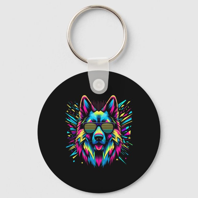 Cool German Shepherd Dog Abstract Art Style Christ Key Ring (Front)