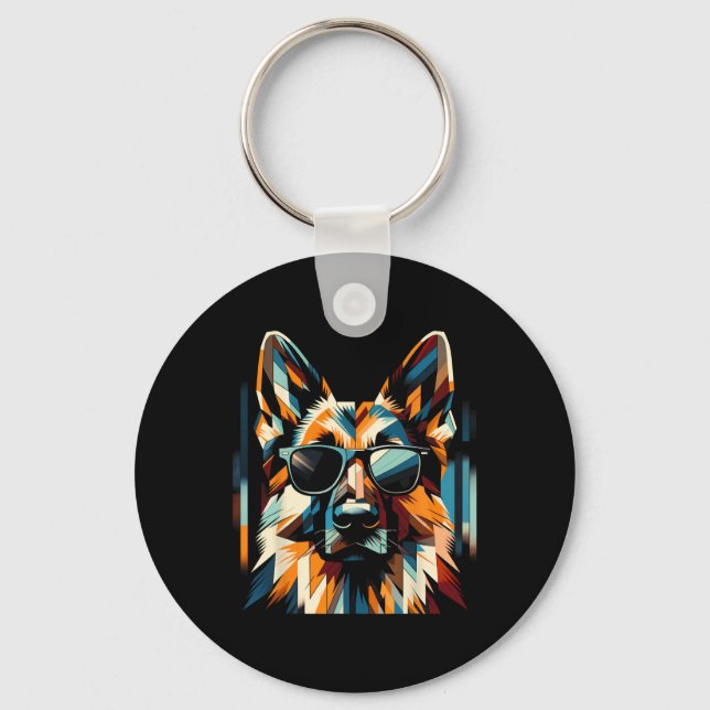 Cool German Shepherd Dog Cubism Art Style Christma Key Ring (Front)