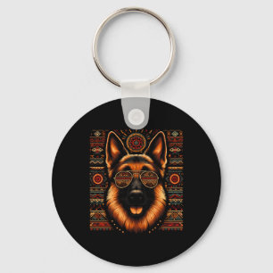 Cool German Shepherd Dog Ethnic Art Style Christma Key Ring