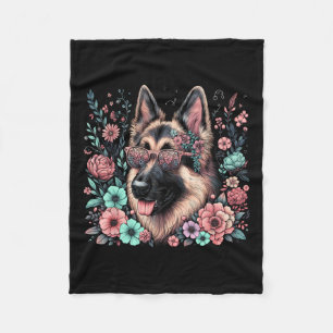 Cool German Shepherd Dog Floral Art Style Christma Fleece Blanket