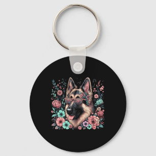 Cool German Shepherd Dog Floral Art Style Christma Key Ring
