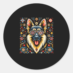 Cool German Shepherd Dog Folk Art Style Christmas Classic Round Sticker