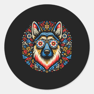 Cool German Shepherd Dog Folk Art Style Christmas Classic Round Sticker