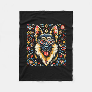 Cool German Shepherd Dog Folk Art Style Christmas Fleece Blanket