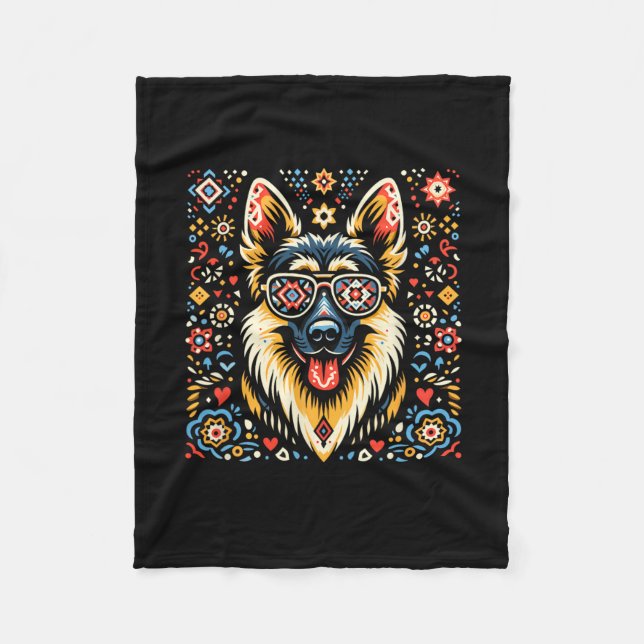 Cool German Shepherd Dog Folk Art Style Christmas  Fleece Blanket (Front)