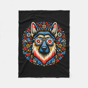Cool German Shepherd Dog Folk Art Style Christmas Fleece Blanket