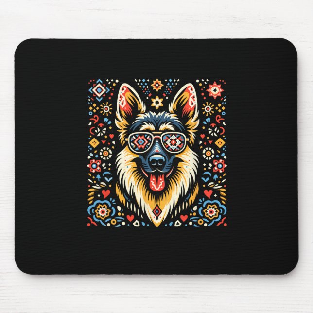 Cool German Shepherd Dog Folk Art Style Christmas  Mouse Mat (Front)
