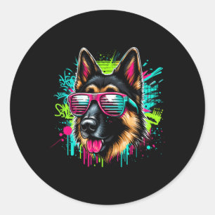 Cool German Shepherd Dog Graffiti Art Style Christ Classic Round Sticker