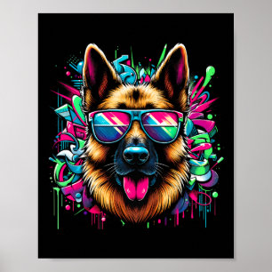 Cool German Shepherd Dog Graffiti Art Style Christ Poster