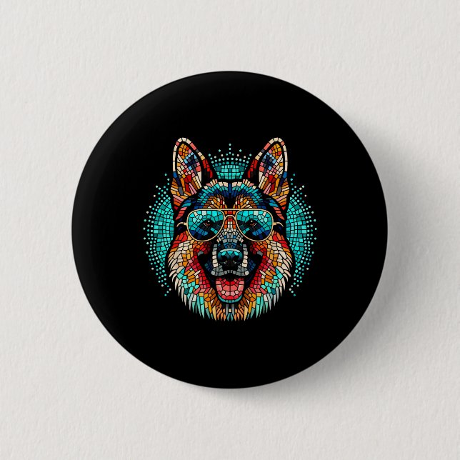 Cool German Shepherd Dog Mosaic Art Style Christma 6 Cm Round Badge (Front)