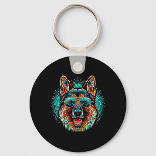 Cool German Shepherd Dog Mosaic Art Style Christma Key Ring