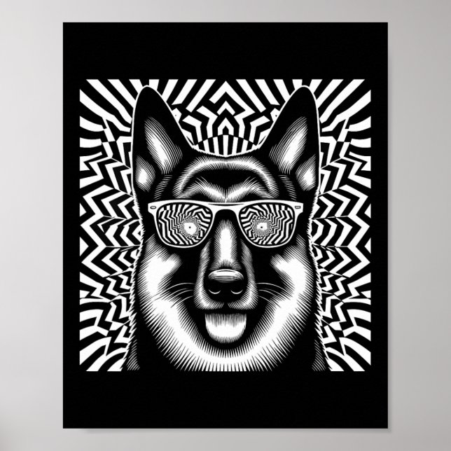 Cool German Shepherd Dog Op Art Style Christmas 1  Poster (Front)