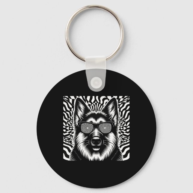 Cool German Shepherd Dog Op Art Style Christmas  Key Ring (Front)