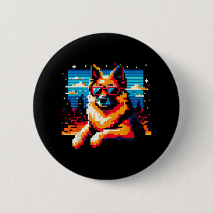 Cool German Shepherd Dog Pixel Art Style Christmas 6 Cm Round Badge