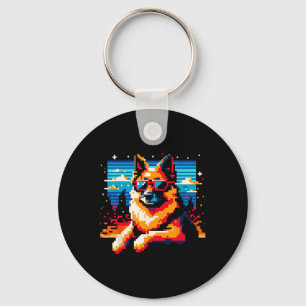 Cool German Shepherd Dog Pixel Art Style Christmas Key Ring