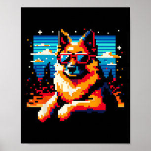 Cool German Shepherd Dog Pixel Art Style Christmas Poster