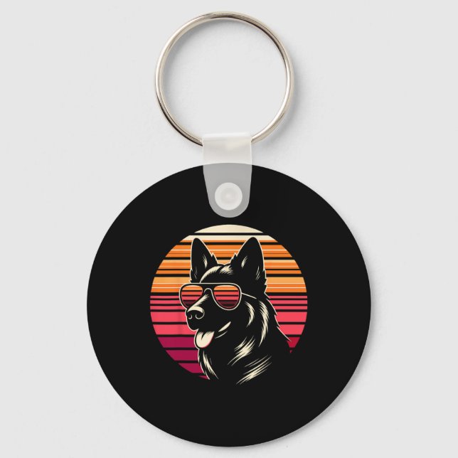 Cool German Shepherd Dog Retro Sunset Art Style Ch Key Ring (Front)