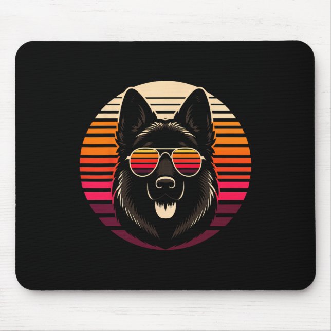 Cool German Shepherd Dog Retro Sunset Art Style Ch Mouse Mat (Front)