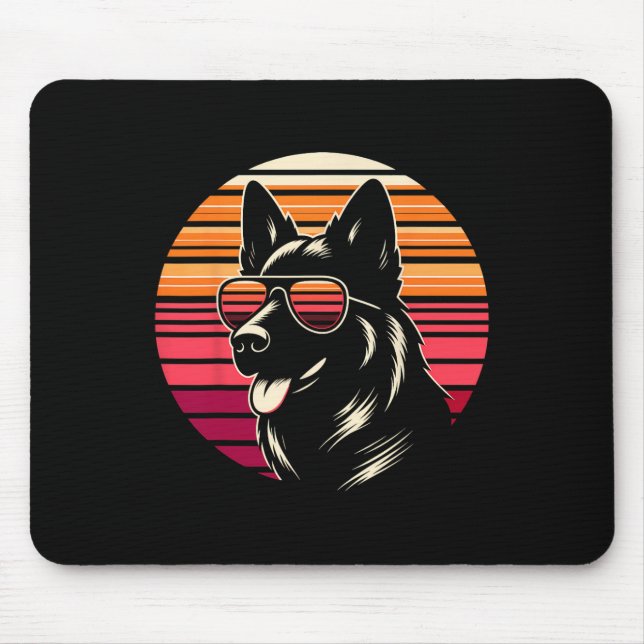 Cool German Shepherd Dog Retro Sunset Art Style Ch Mouse Mat (Front)