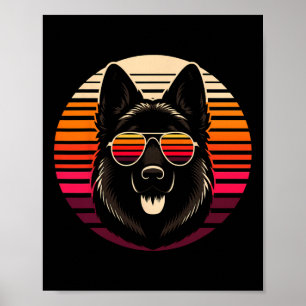 Cool German Shepherd Dog Retro Sunset Art Style Ch Poster