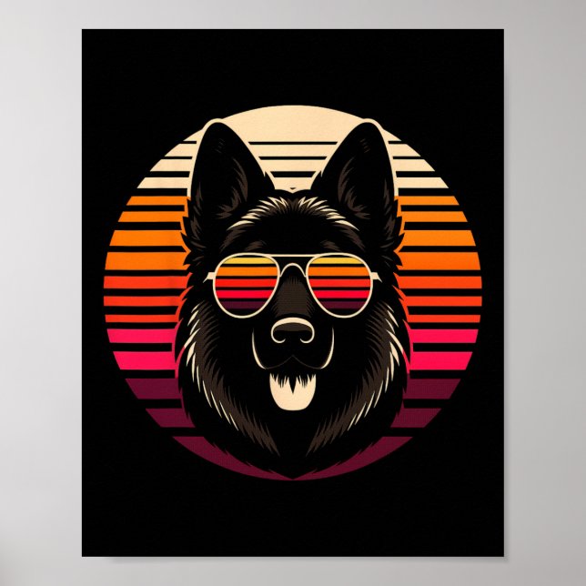 Cool German Shepherd Dog Retro Sunset Art Style Ch Poster (Front)