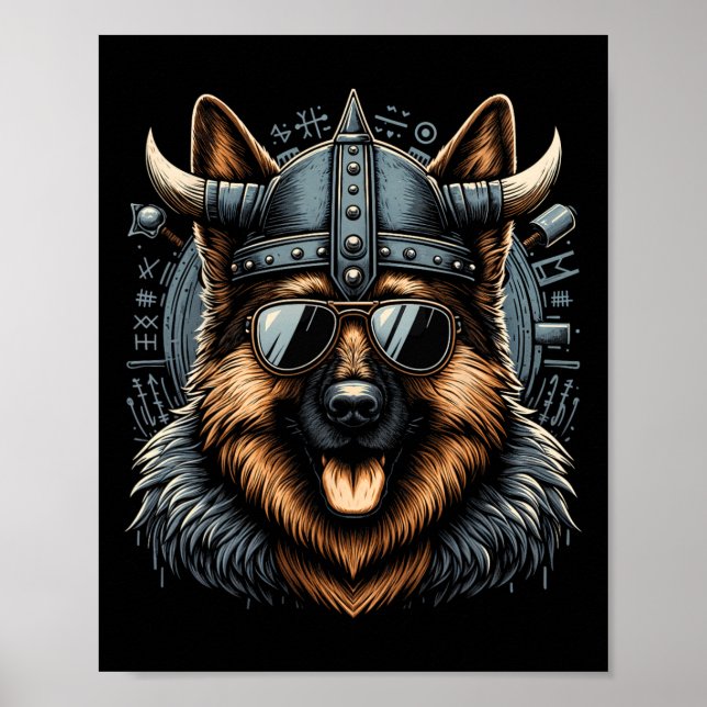 Cool German Shepherd Dog Viking Art Style Christma Poster (Front)
