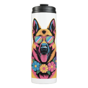 Cool German Shepherd in Neon Shades Thermal Tumbler
